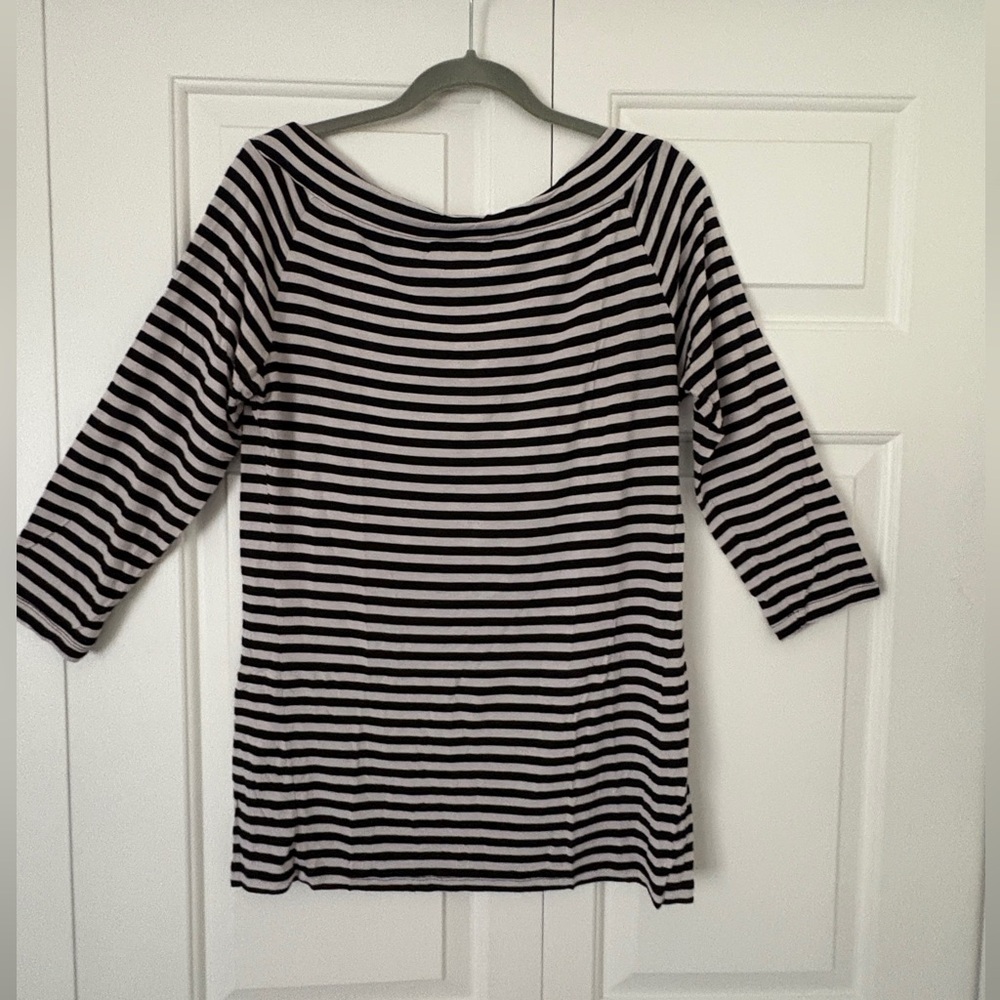 Navy and Grey Striped Women's Top